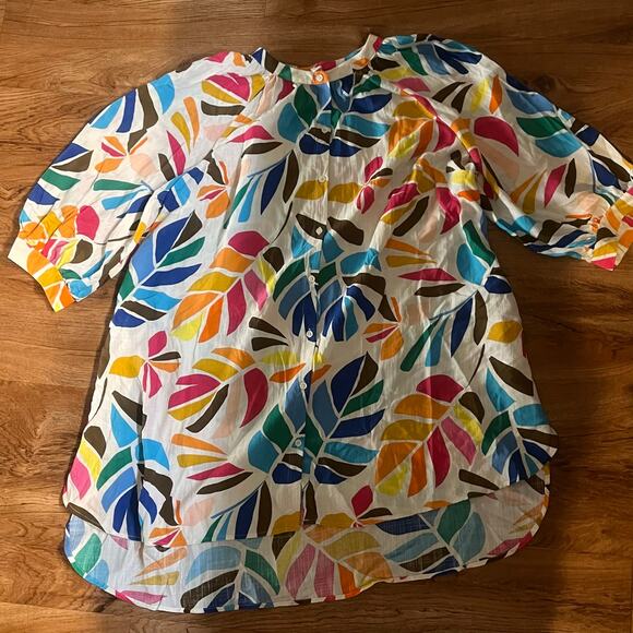 Tabitha Brown Tunic Top Cover Up Size 1X Multicolored Print Button Front - Picture 2 of 7